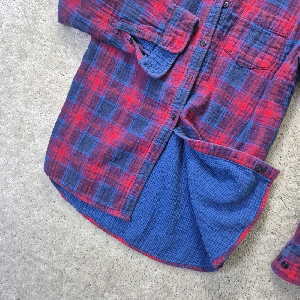 LL Bean Womens Flannel Shirt Medium Red Jewel Double Knit Button Up Outdoor Work - Picture 4 of 11